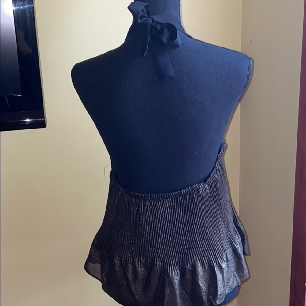 BEBE 🔔Gold/Black Shimmer Pleated Halter Top - Picture 5 of 6